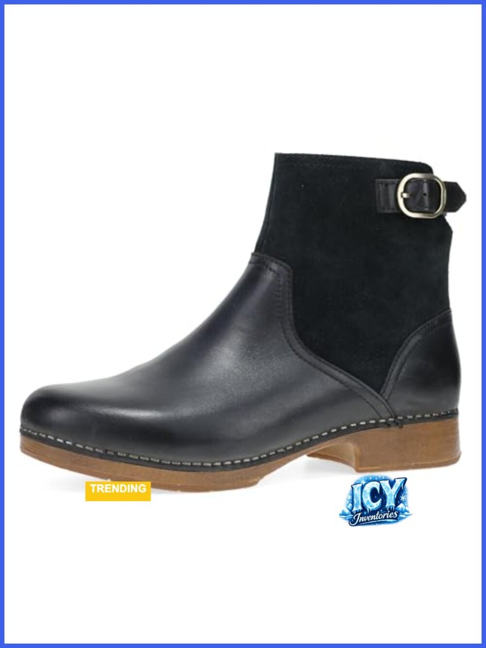 Equestrian-Inspired Ankle Bootie - Leather & Suede Low-Heel Boot with Classic